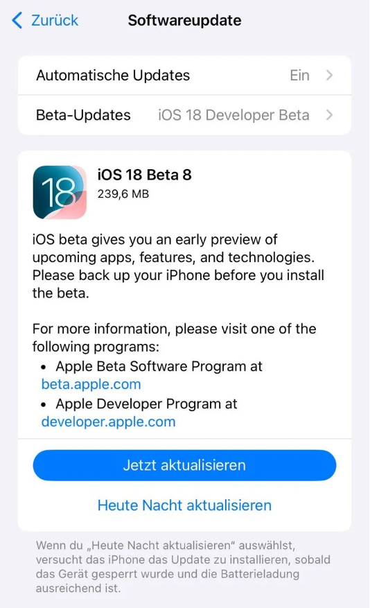 丽江苹果手机维修分享苹果 iOS / iPadOS 18 开发者预览版 Beta 8 发布 